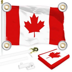 Combo Pack 6 Ft Tangle Free Aluminum Spinning Flagpole White Canada Canadian Flag 3x5 Ft Printed 150D Polyester 4 Corner Brass Grommets Pole with
