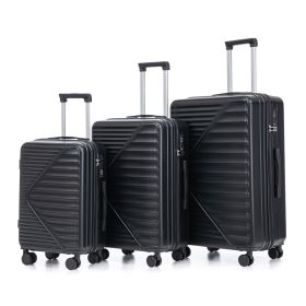 20"/24"/28" 3 pcs/set in ABS Spinner Wheel Luggage, Carry on Suitcase, Matching Color, TSA Combination Lock For Big And Middle Size (Black)