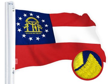 Georgia State Flag 3x5 Ft Embroidered 220GSM Spun Polyester Embroidered Design Indoor Outdoor Brass Grommets Heavy Duty All Weather