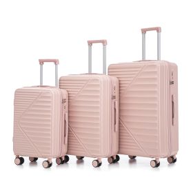 20"/24"/28" 3 pcs/set in ABS Spinner Wheel Luggage, Carry on Suitcase, Matching Color, TSA Combination Lock For Big And Middle Size (Pink)