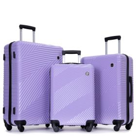 3 Piece Luggage Sets PC+ABS Lightweight Suitcase with Two Hooks, Spinner Wheels, (20/24/28) Light Purple