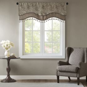 Jacquard Window Rod Pocket Valance With Beads Blue/Brown 50x18"