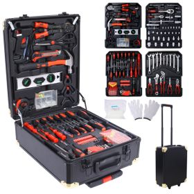 969 Piece Men's Home Repair Tool Set, Tool Box Organizer With 4 Drawers, Universal Household Tool Set With Rolling Tool Box (Color: black)