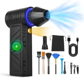 1Pc Compressed Air Duster With LED Light Up To 150000RPM Speed For PC Keyboard Cleaning High Speed Rechargeable Cordless Air Blower With 4 Speeds (Color: black)