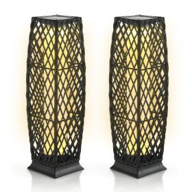 2 Pieces Solar-Powered Diamond Wicker Floor Lamps with Auto LED Light (Color: black)